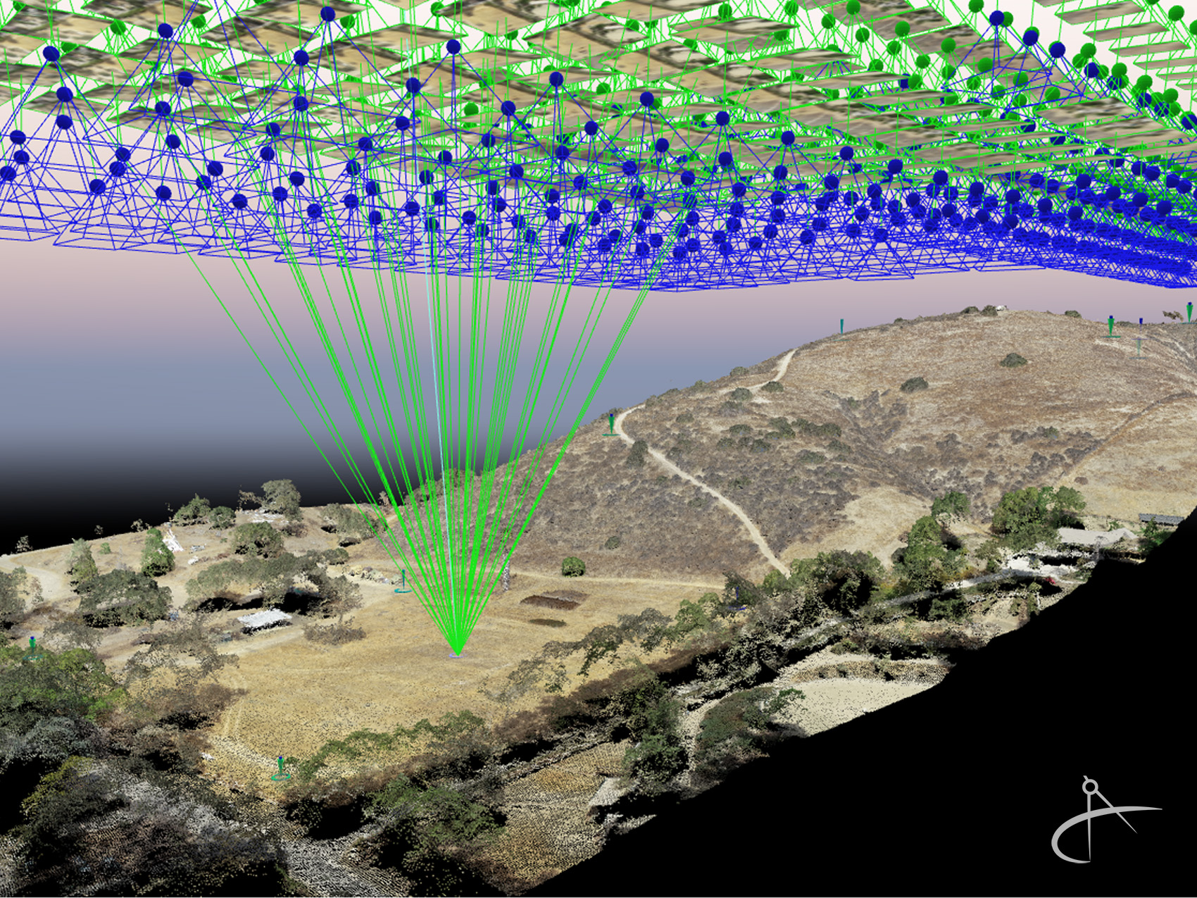 Point cloud of hillside and arrayed images.