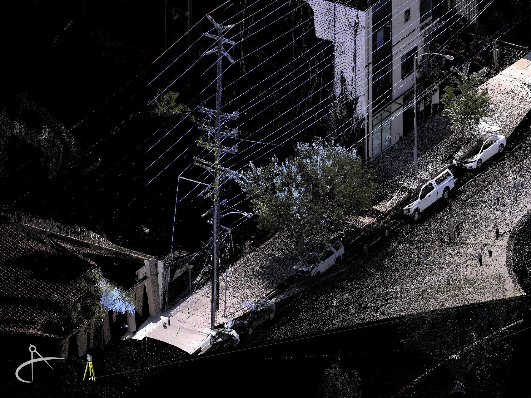 Point cloud of street and utility pole.